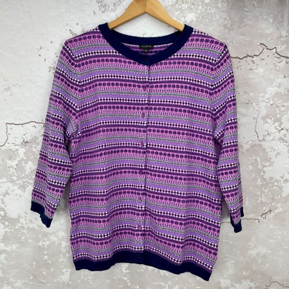 Talbots Fair Isle Nylon Lambswool Cardigan L NWT - Picture 1 of 9